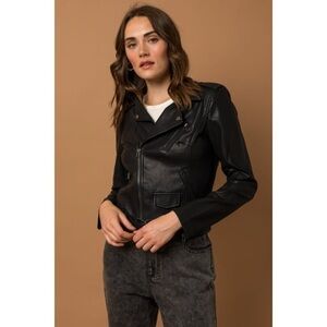 Gilli Classic Faux Leather Zip Up Moto Jacket in Black Size S